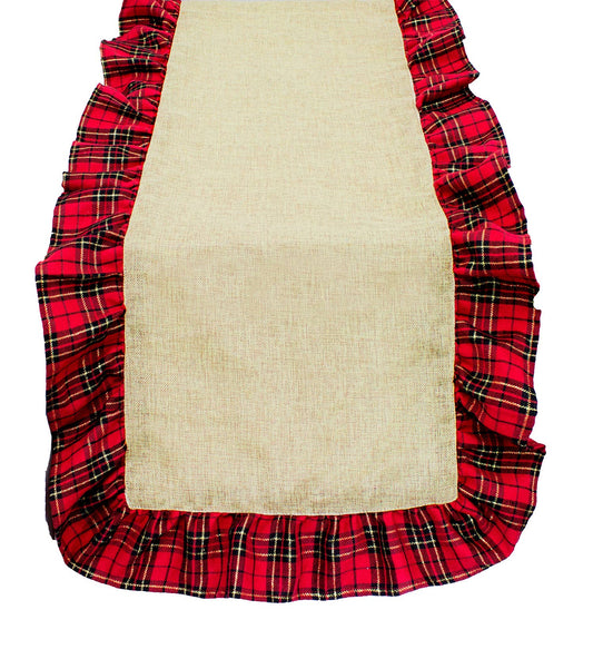 Tartan Plaid Ruffled Trim Holiday Table Runner