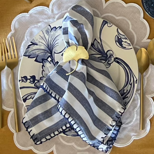 White & Blue Striped Whipstitch Cloth Napkin