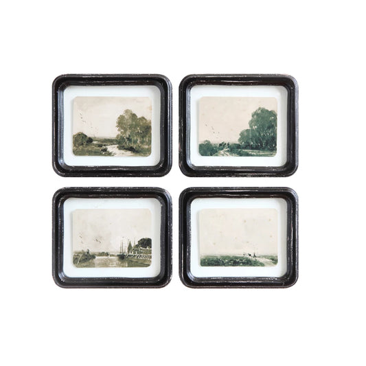 Framed Small Watercolor Landscapes - Set of 4