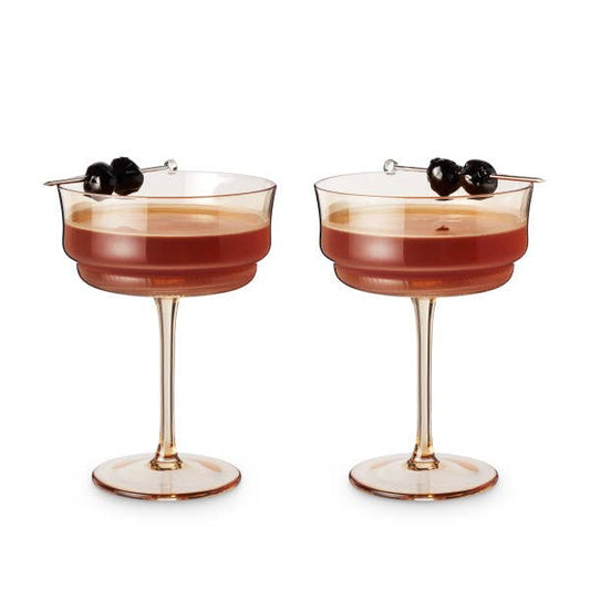 Amber-Tinted Glass Stemmed Cocktail Coupes Set