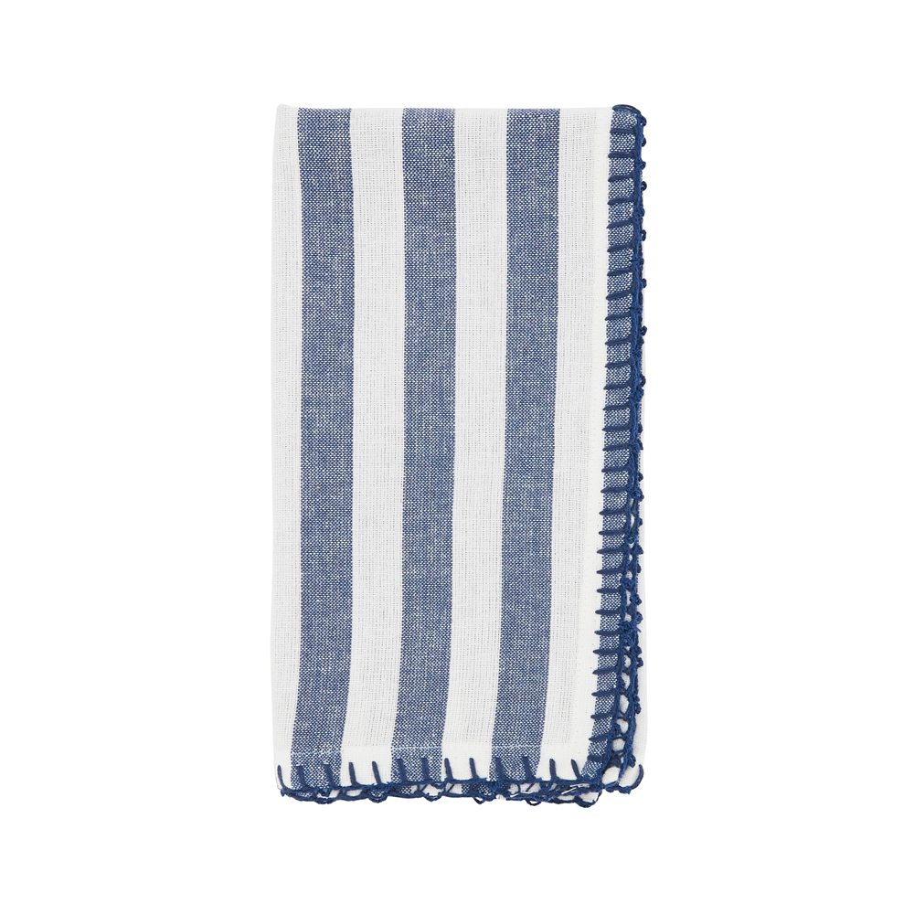 White & Blue Striped Whipstitch Cloth Napkin