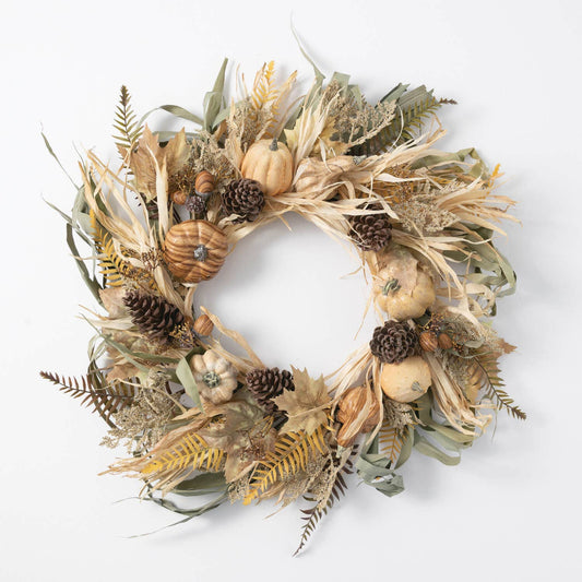 White Pumpkin Husk Fall Wreath