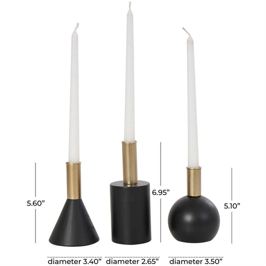 Black & Gold Taper Candle Holder Set