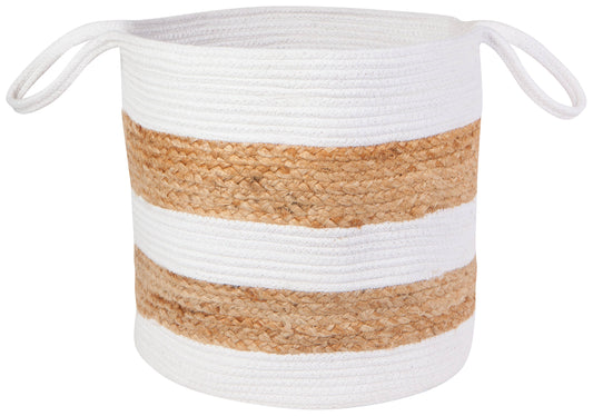 White Block Large Cotton Jute Basket