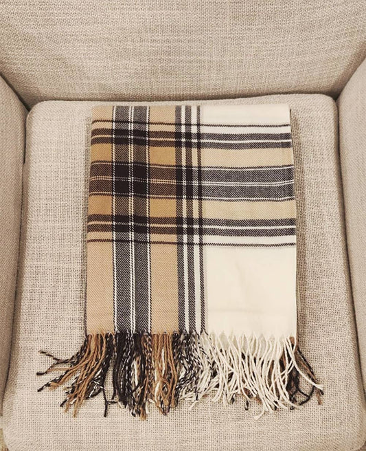 Brown Plaid Tassel Throw Blanket