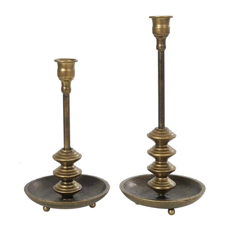 Antiqued Brass Metal Taper Candle Holders