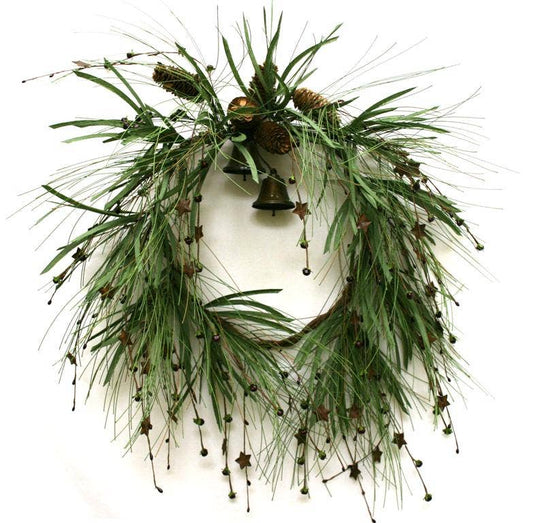 Holiday Wreath With Pine-cones, Bells, & Stars