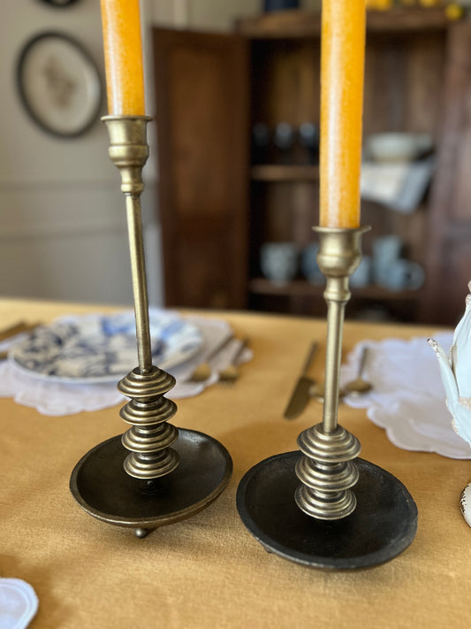 Antiqued Brass Metal Taper Candle Holders