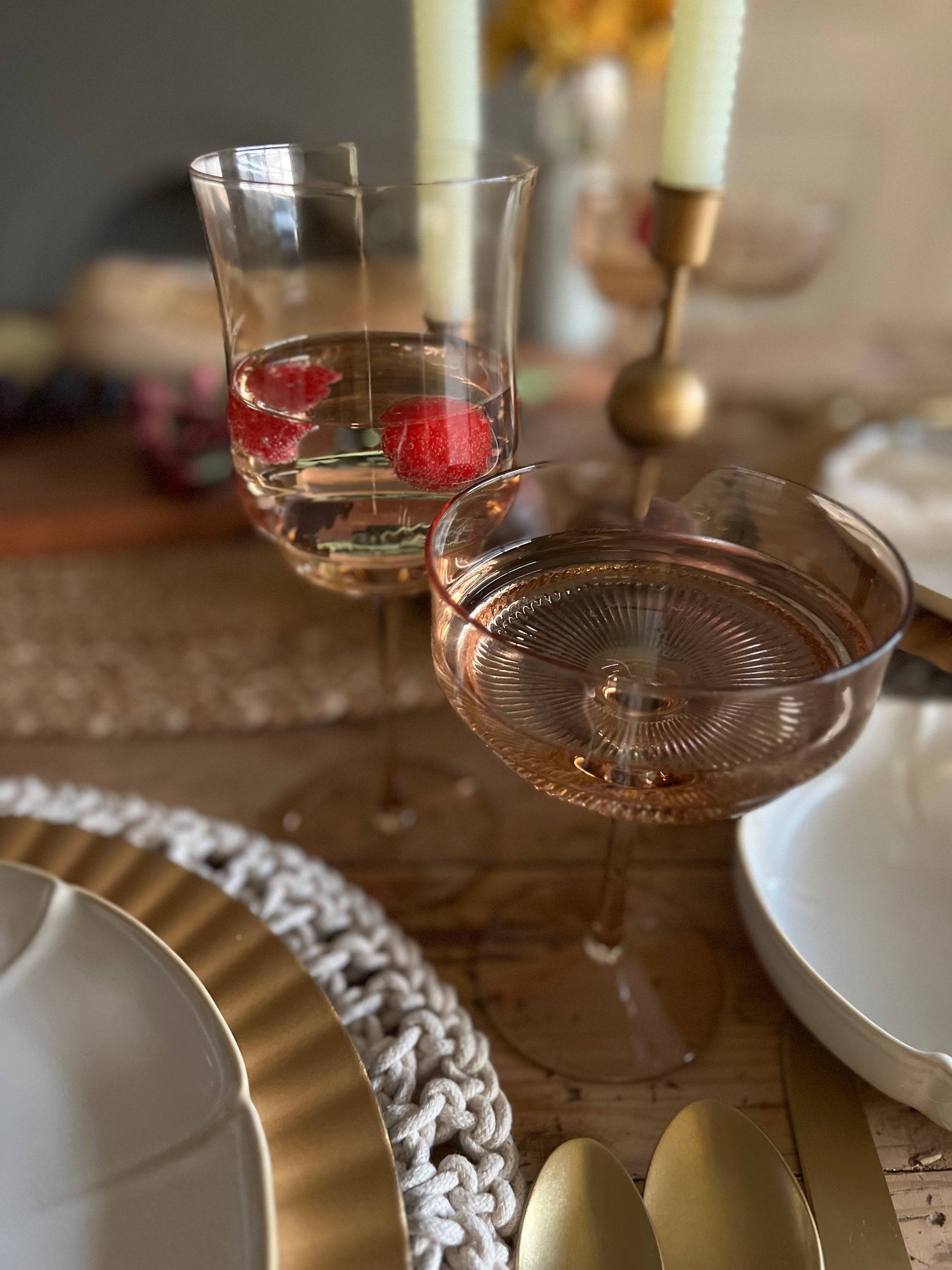 Amber-Tinted Glass Stemmed Cocktail Coupes Set