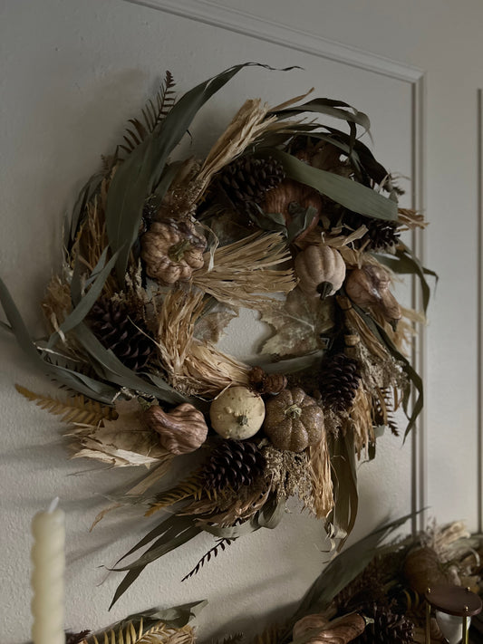 White Pumpkin Husk Fall Wreath