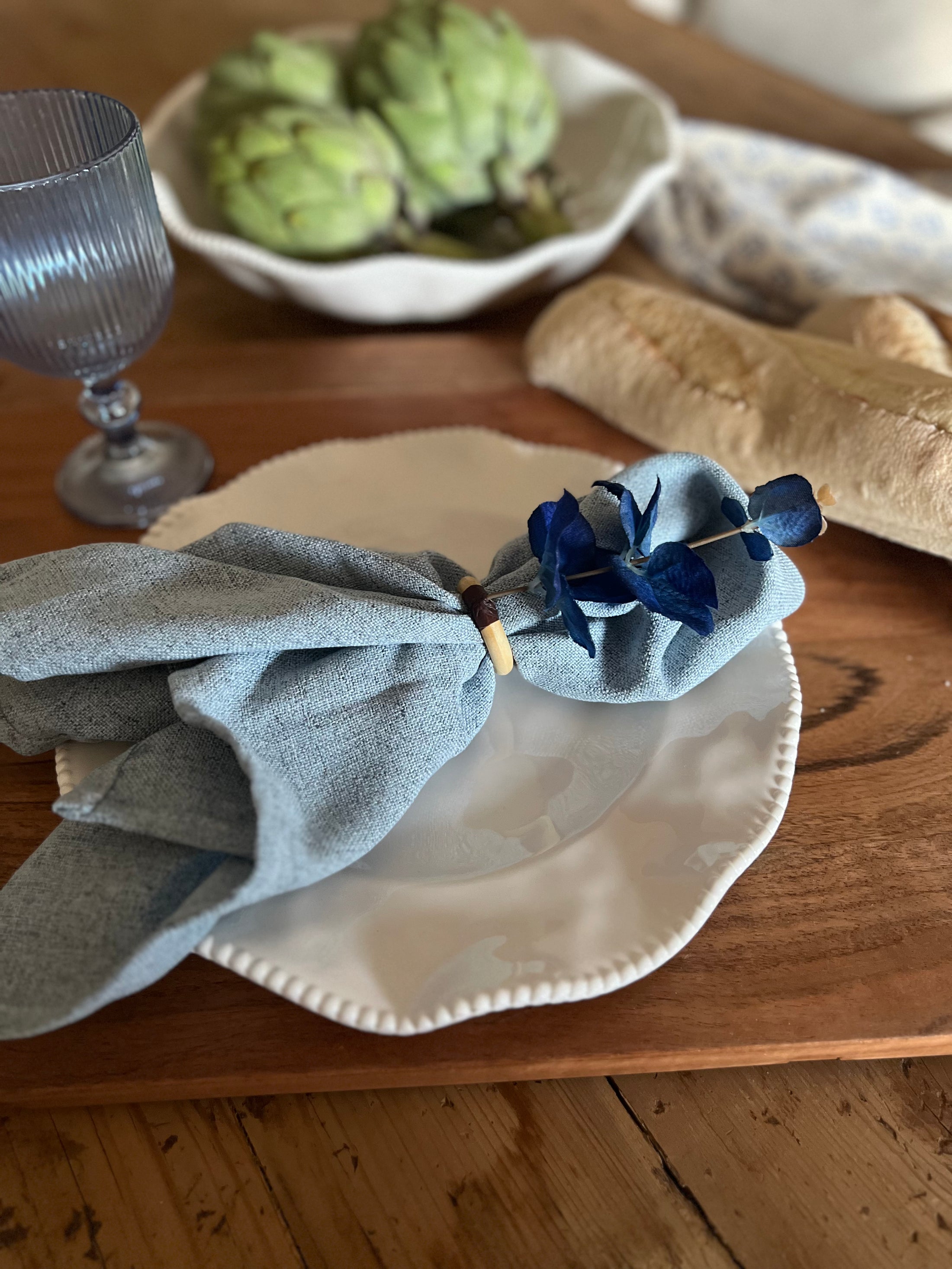 Eucalyptus Leaf Blue Napkin Rings - Set of 4