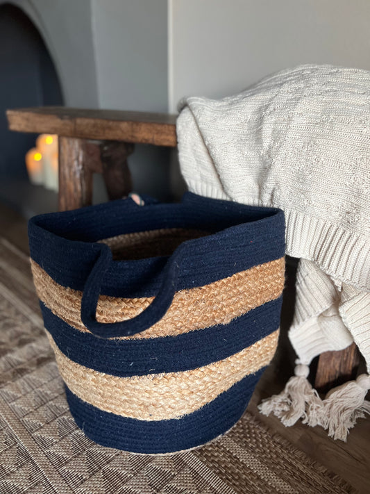 Midnight Blue Large Cotton Jute Basket