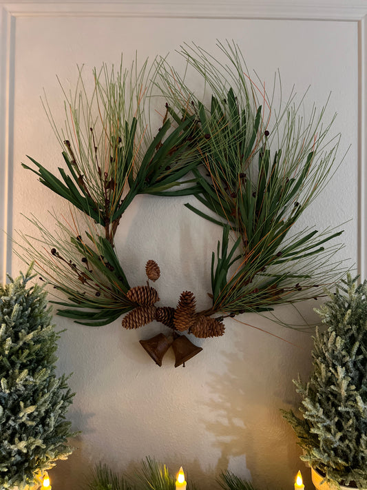 Holiday Wreath With Pine-cones, Bells, & Stars