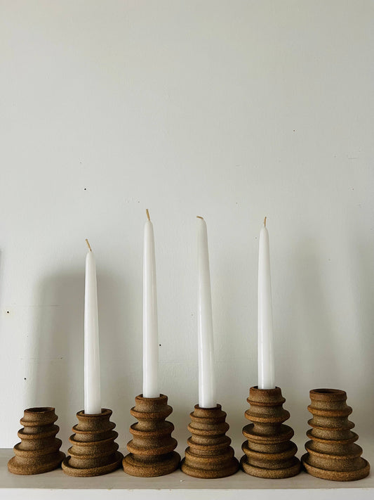 Stoneware Clay Candle Holder - Set of 3