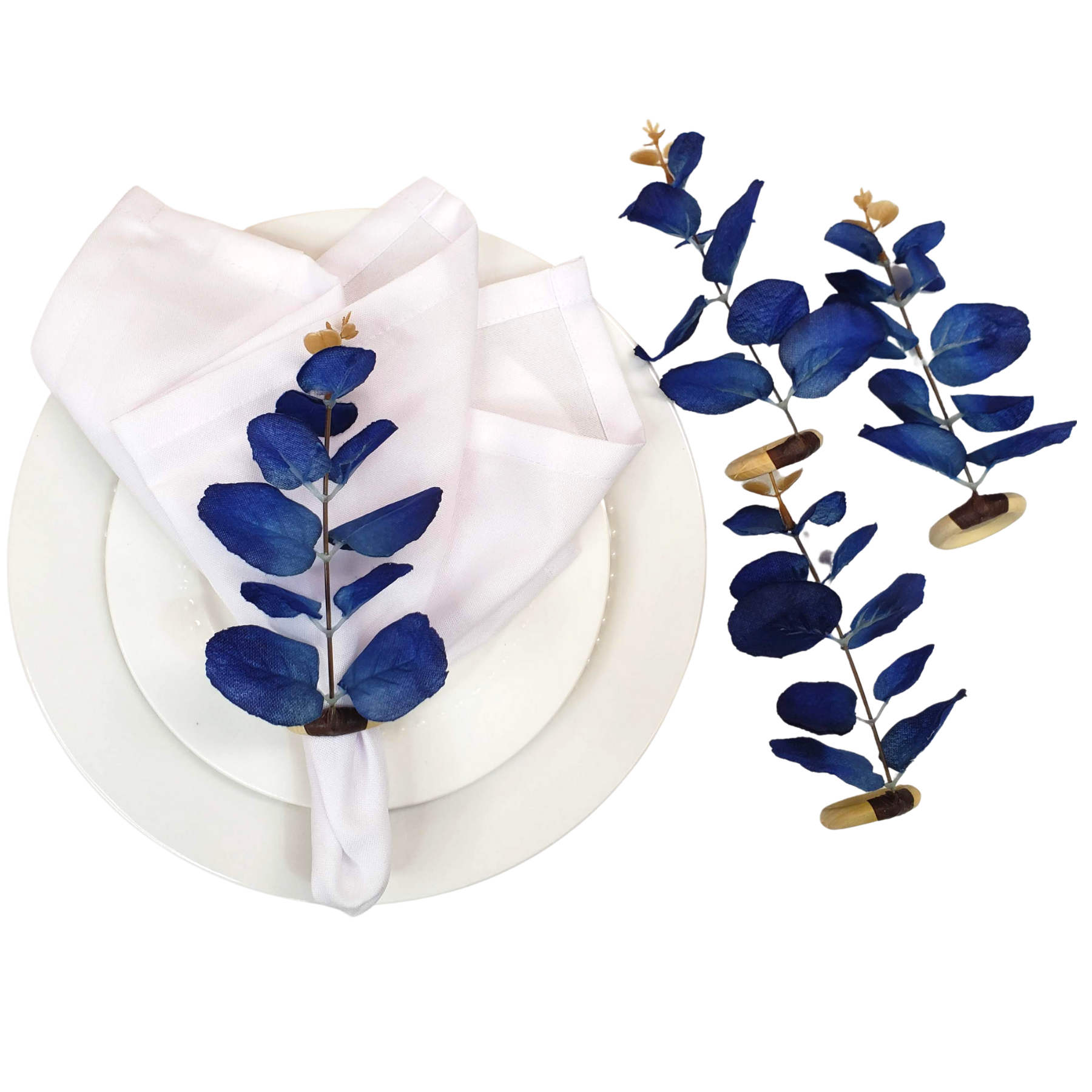 Eucalyptus Leaf Blue Napkin Rings - Set of 4