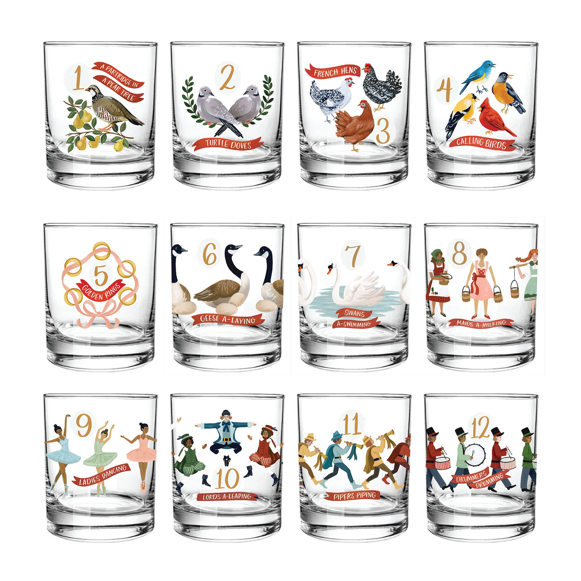 12 Days Of Christmas Short Juice Glass Set